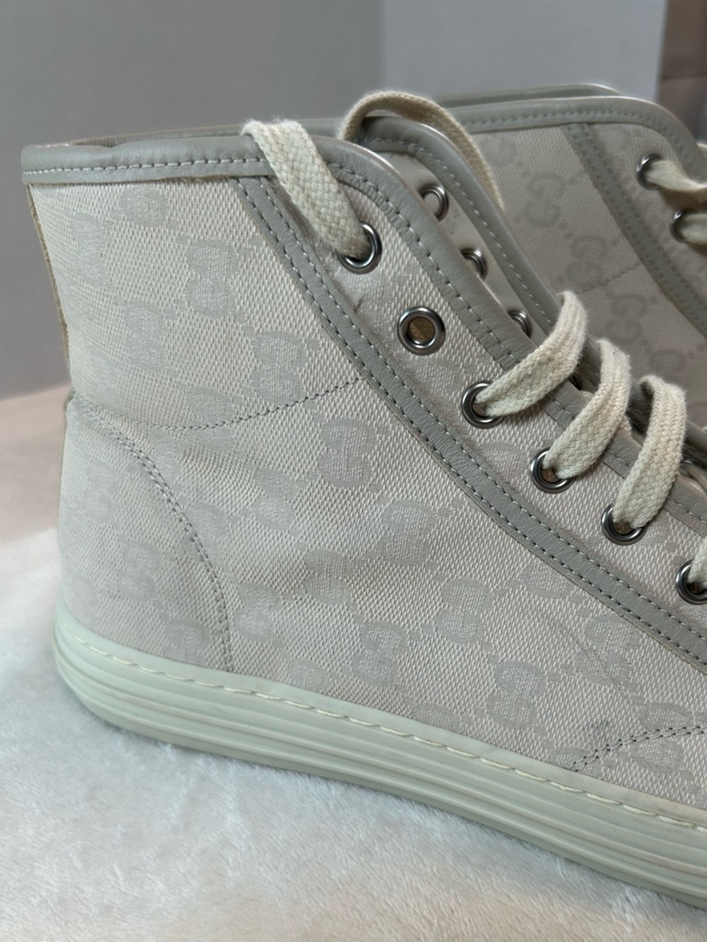 Gucci Men’s GG Canvas Leather High-Top Sneakers Embossed Sole Sz US 7.5 UK 7 - Picture 9 of 14